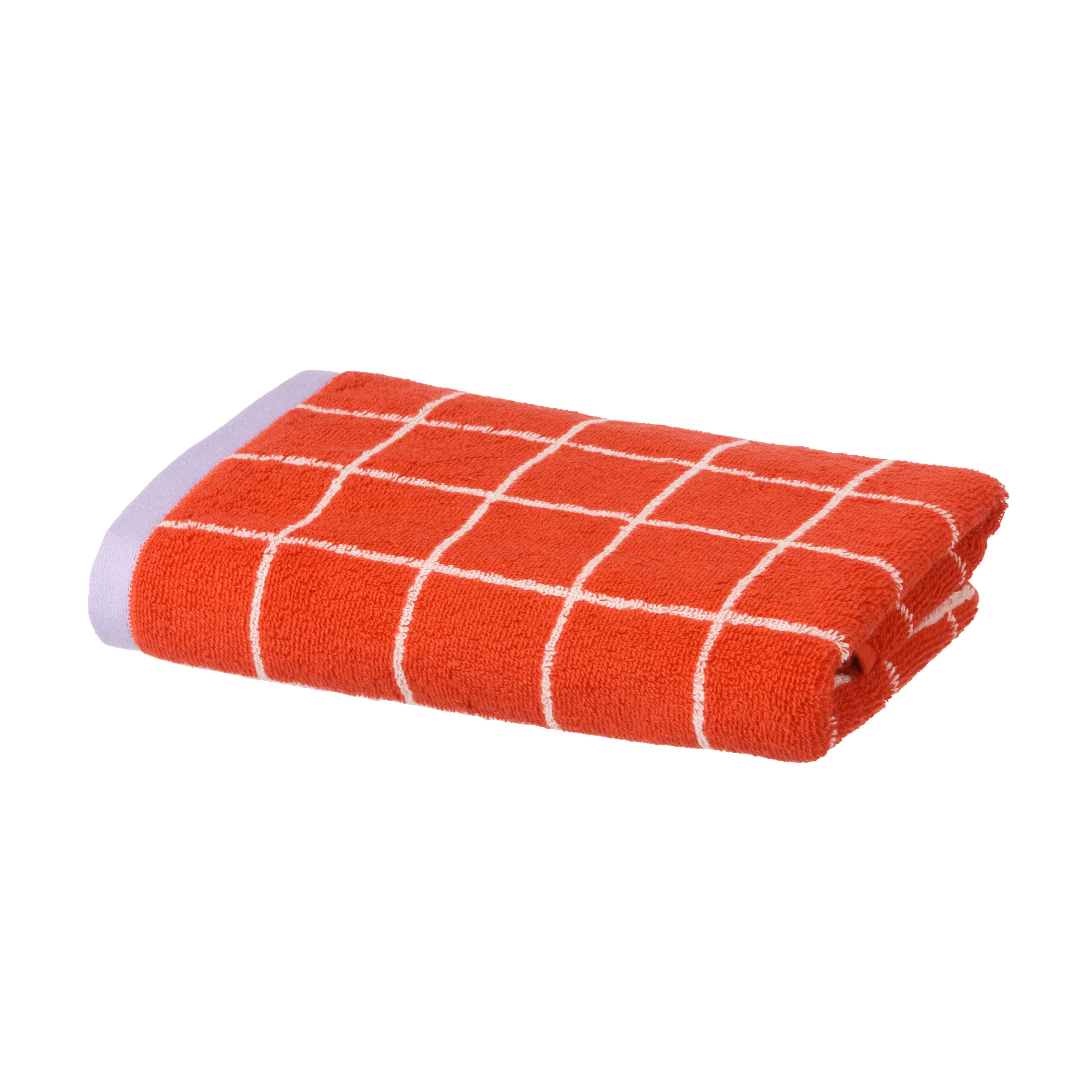 Checked håndklæde - rød/ivory/lilla